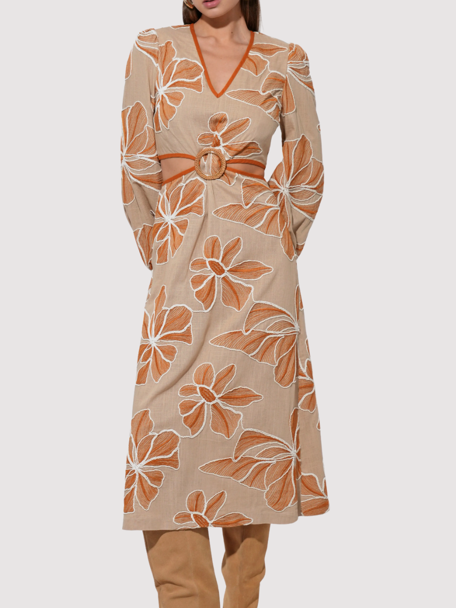 Adelyn Rae Joy Embroidered Maxi Dress With Side Cut Out NATURALRUST / XS Adelyn Rae Joy Embroidered Maxi Dress With Side Cut Out NATURALRUST / XS