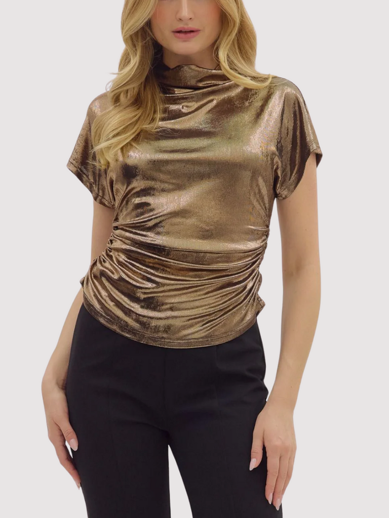 Metallic Mock Neck Bronze