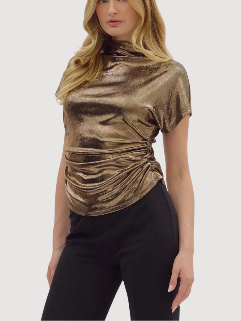 Metallic Mock Neck Bronze