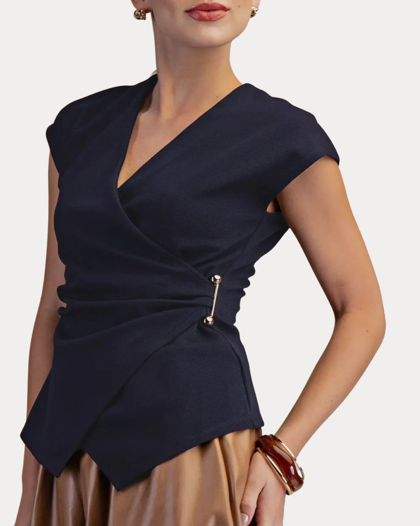 Navy Wrap Blouse