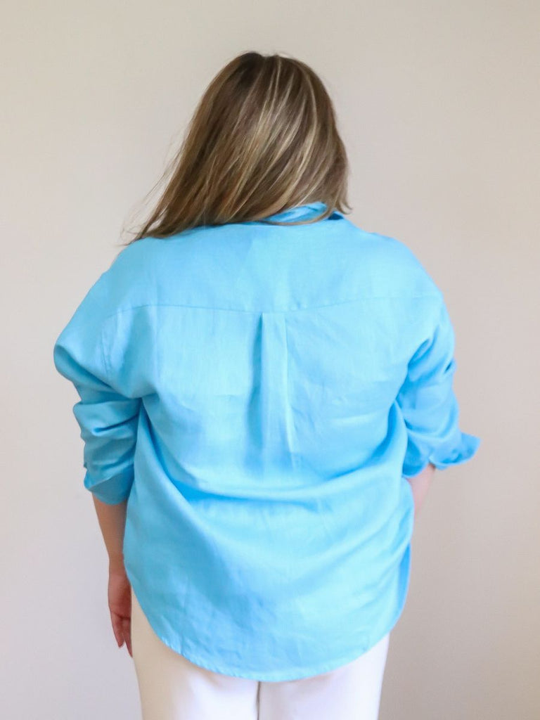 Toni Linen Button Down Turquoise