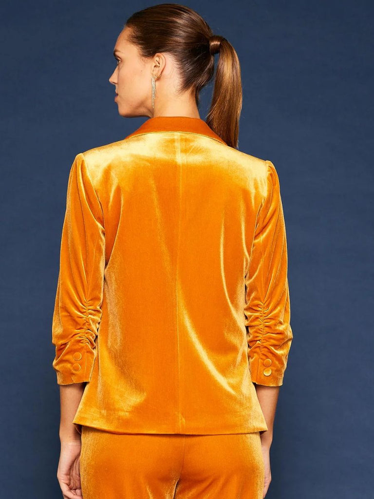 Velvet Blazer Ruched Sleeves Golden Mustard