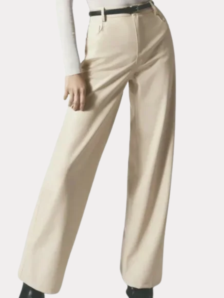 Beige Faux Leather Pants