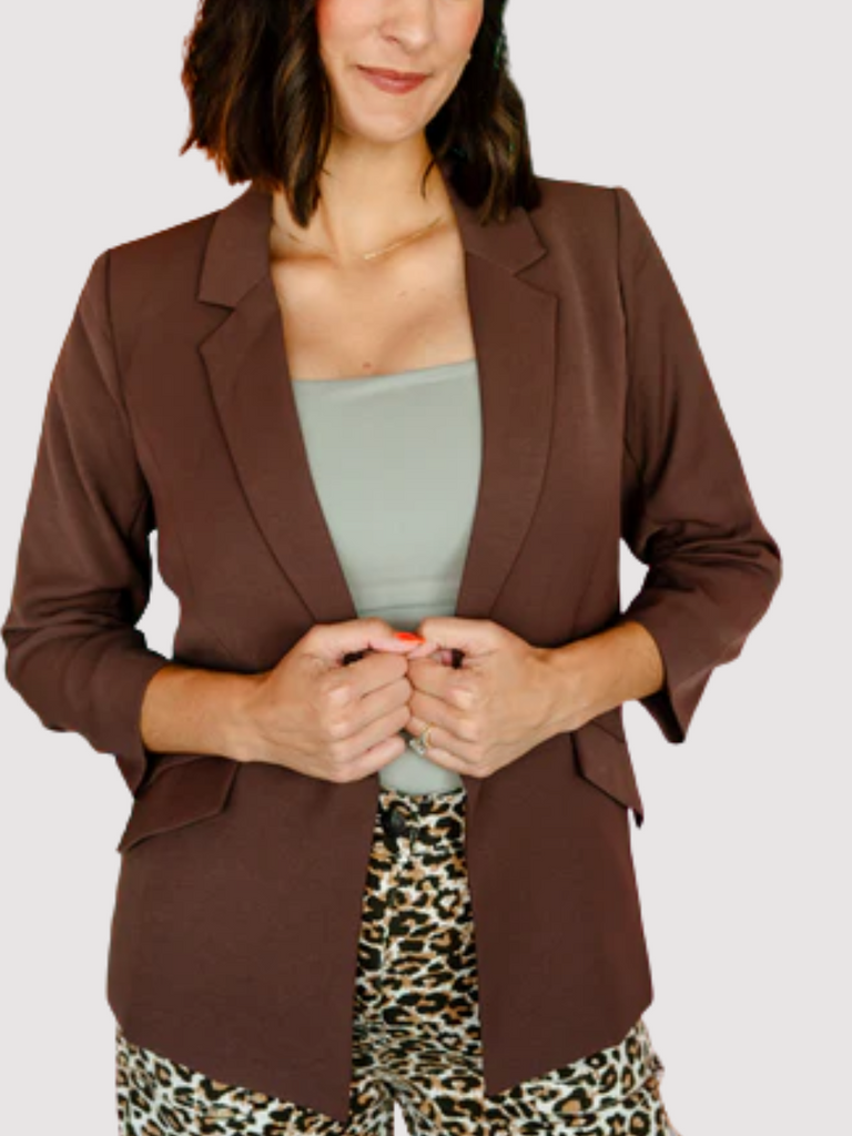 Shirred Sleeve Blazer Espresso