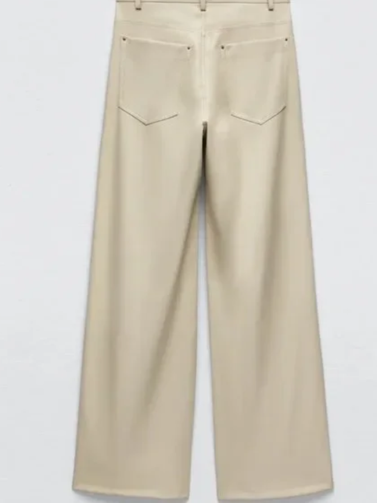 Beige Faux Leather Pants