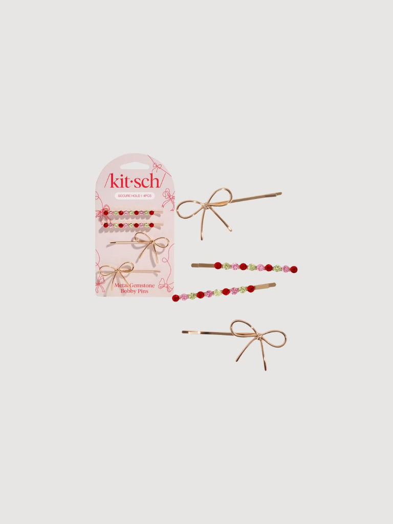 Holiday Gemstone & Bow Bobby Pins
