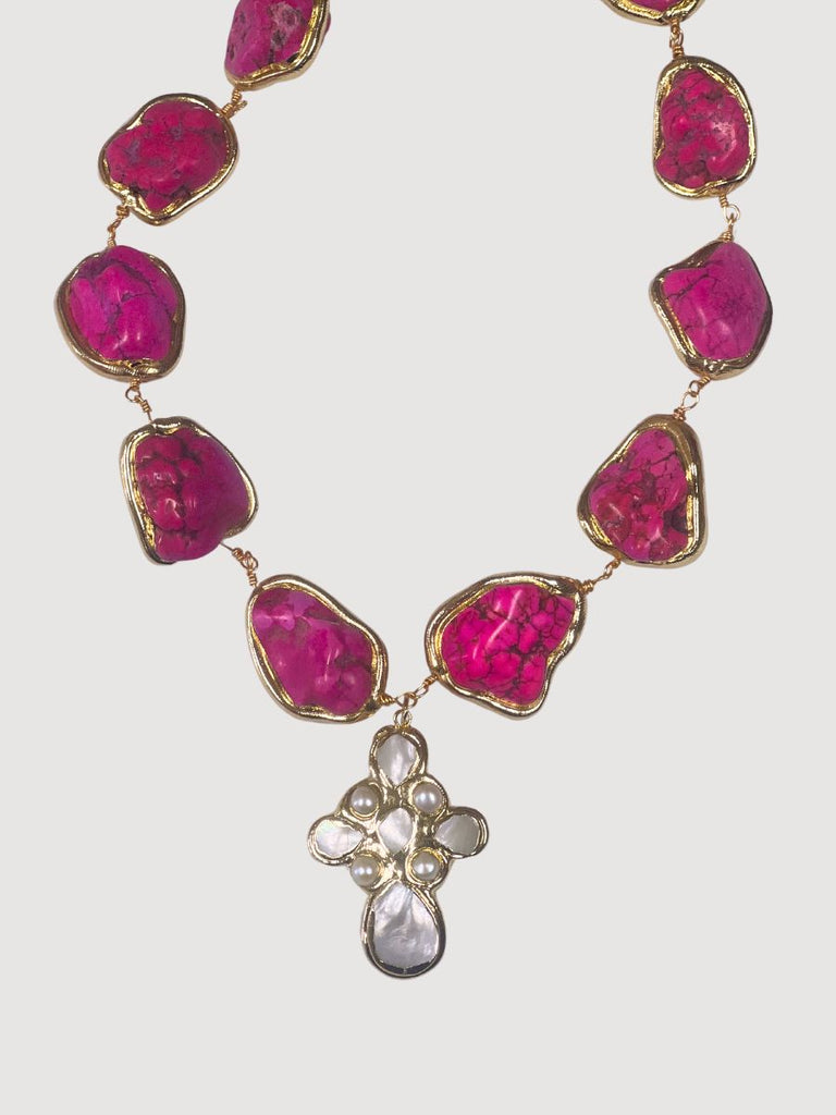 Pink & Pearl Cross Necklace