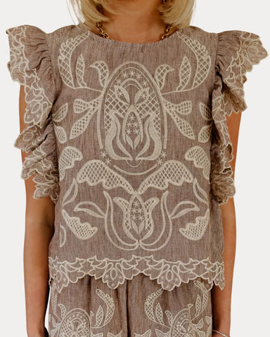 Embroidered Mocha Blouse