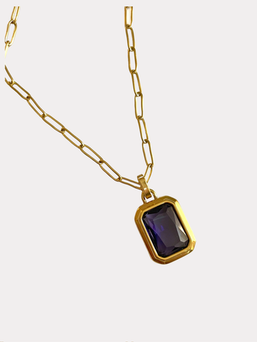 Vintage Square Gem Necklace Purple