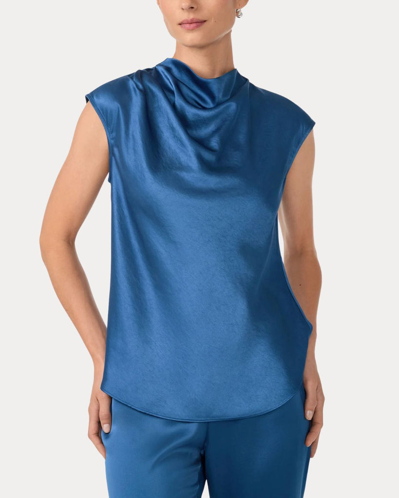 Blue Cowl Neck Santin Top