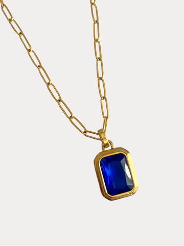Vintage Square Gem Necklace Blue