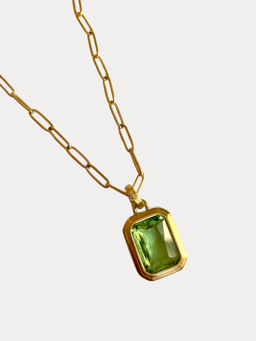 Vintage Square Gem Necklace Green