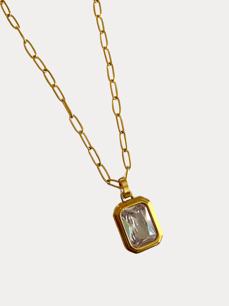 Vintage Square Gem Necklace Clear