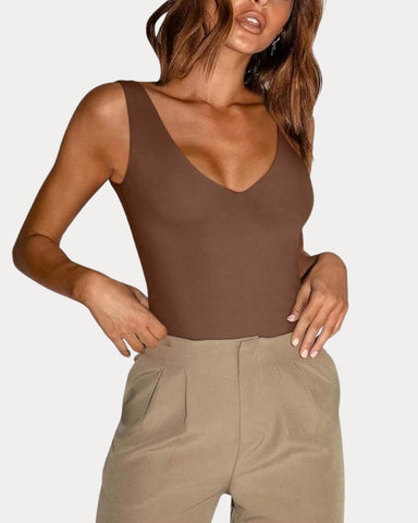 Mocha V Neck Knit Top
