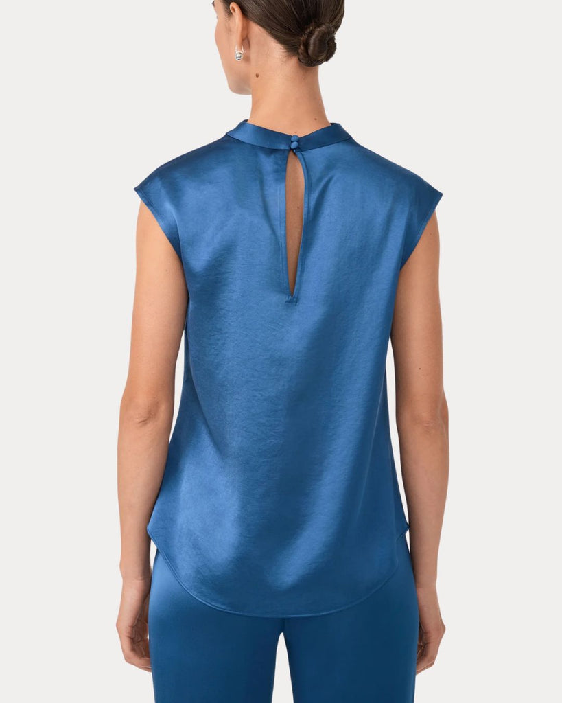 Blue Cowl Neck Santin Top