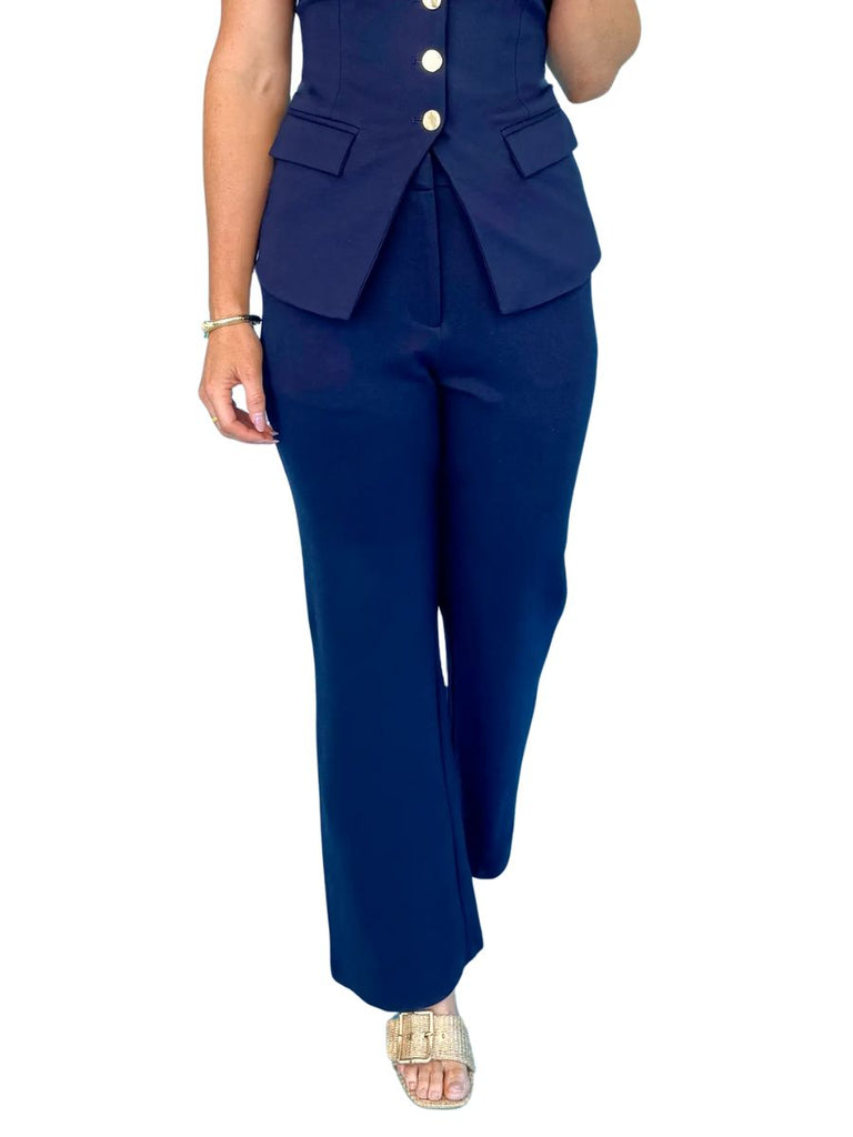 Navy Knit Wide Leg Trousers