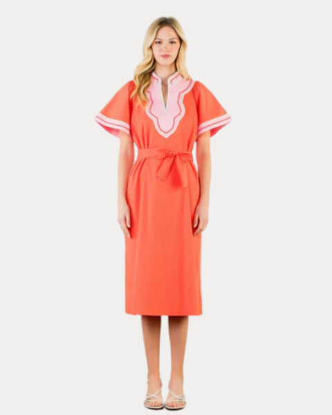 leona half sleeve frill trim dress leaf embroidered white Alba Frill Trim Midi Dress White