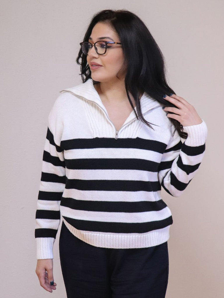 Half Zip Striped Sweater