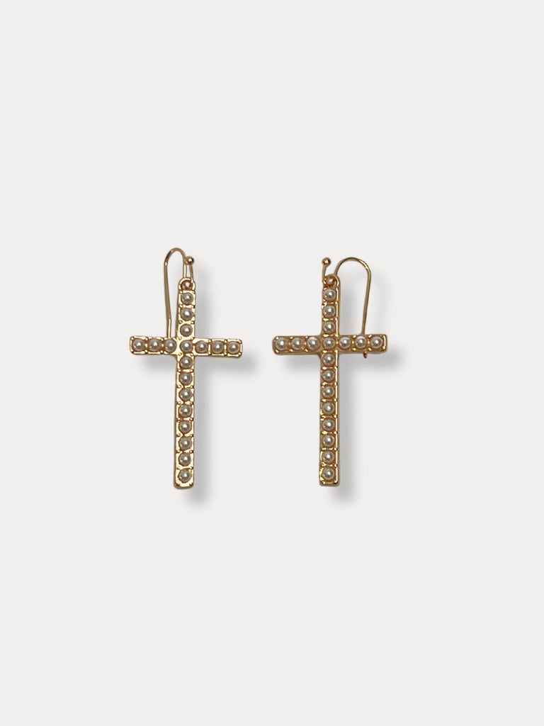 Pearl Cross Earrings
