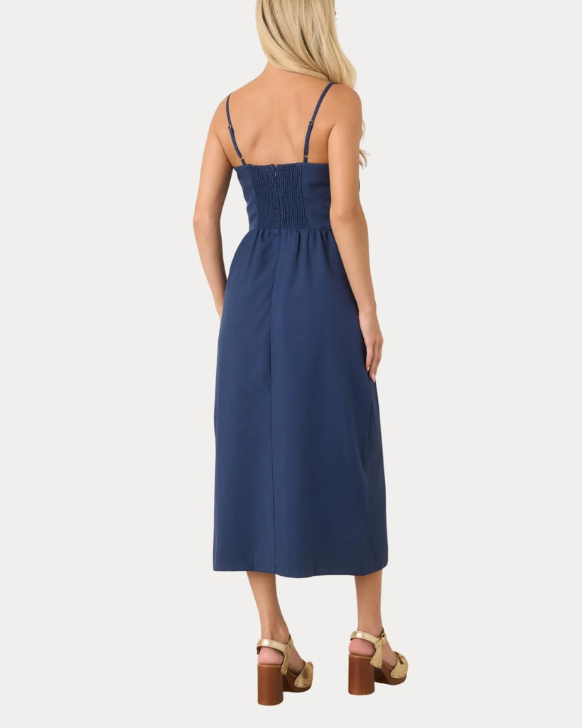 Flower Navy Stitch Midi Dress