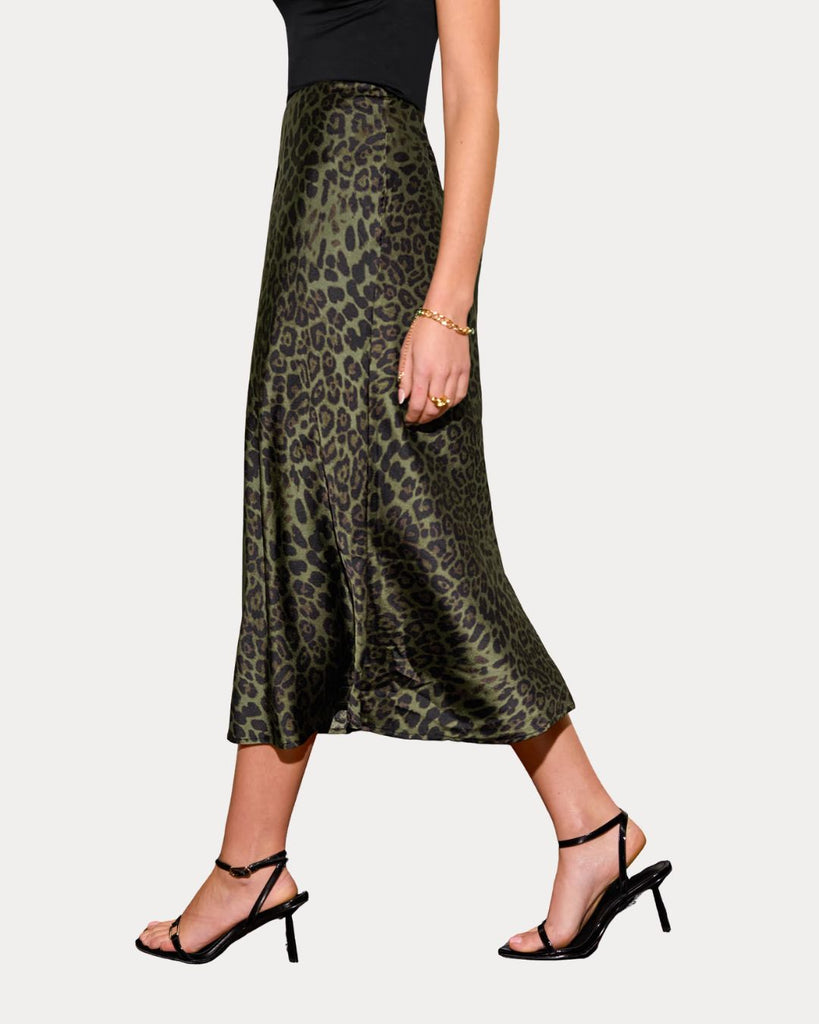 Olive Leopard Midi Skirt