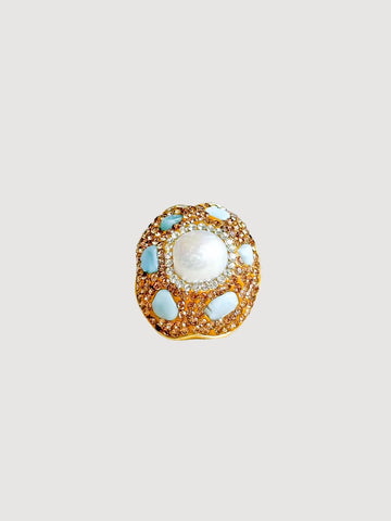 Globe Bling Ring Pearl & Amazonite