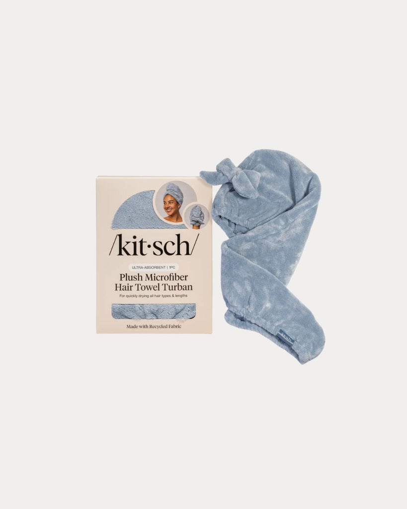 Plush Microfiber Hair Towel Turban Coastal Blue