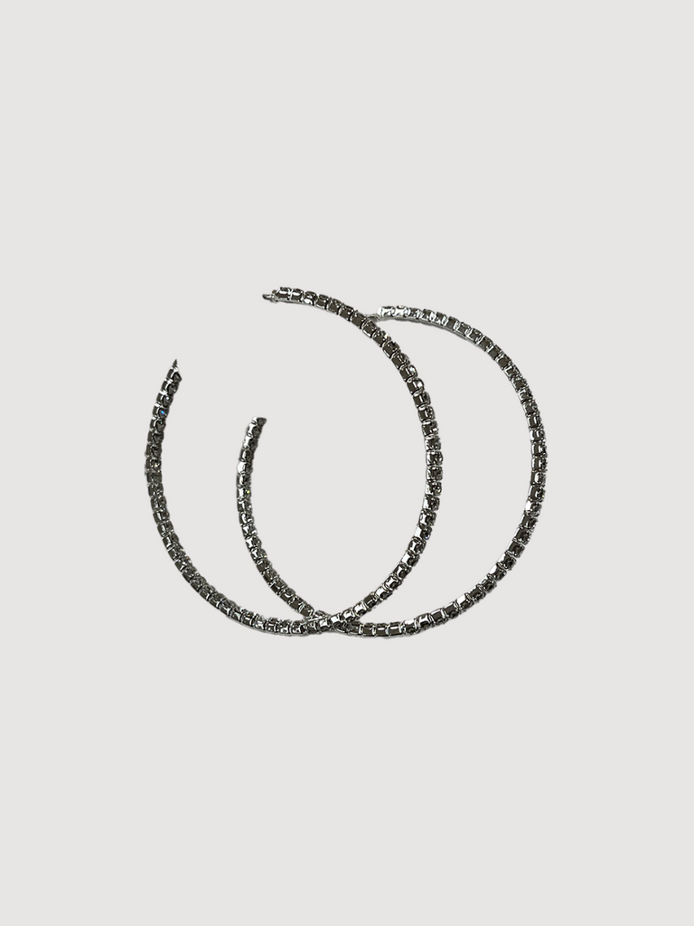 2" Rhinestone Hoops Silver