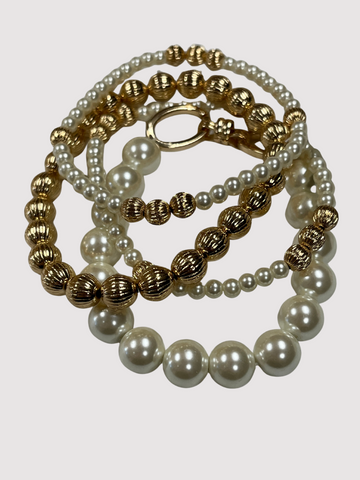 Gold & Pearl Beaded Bracelet Set