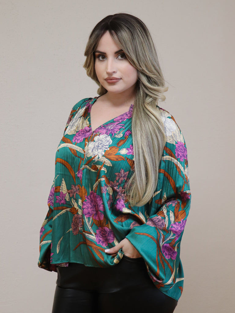 Pleated Floral Blouse