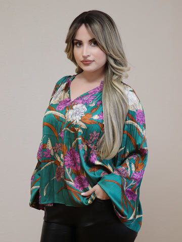 Pleated Floral Blouse