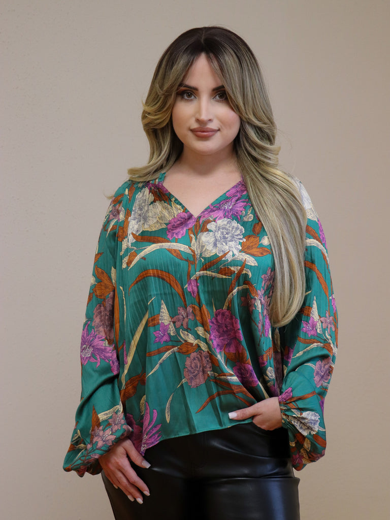 Pleated Floral Blouse