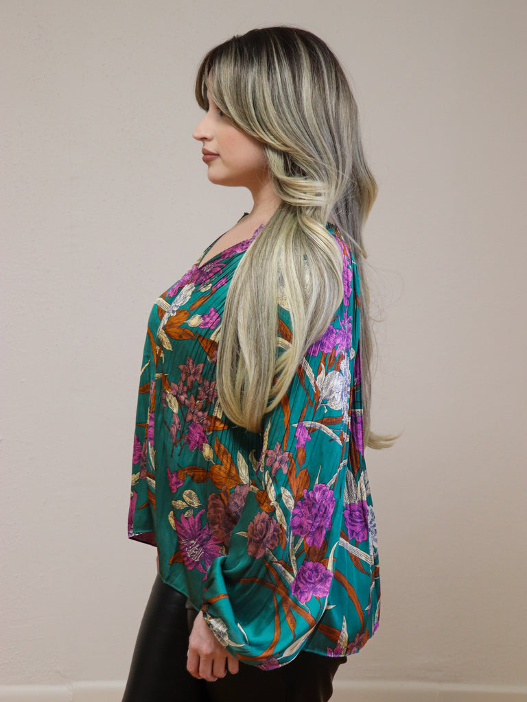 Pleated Floral Blouse