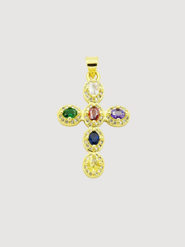 Multi Gem Cross Charm