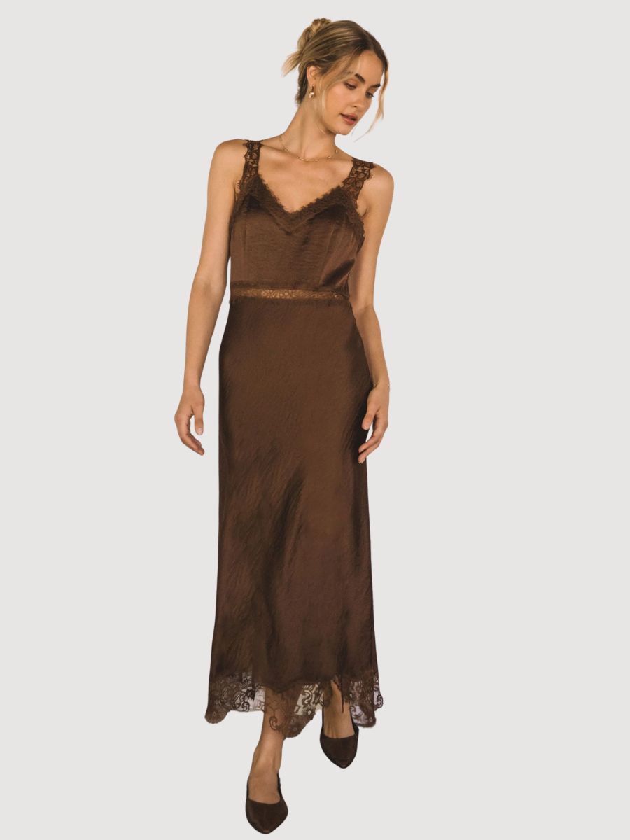 chocolate brown lace bridesmaid dresses Satin Bridesmaid Dress Prom Dress Brown XL Cameron Espresso by Grace Loves Lace