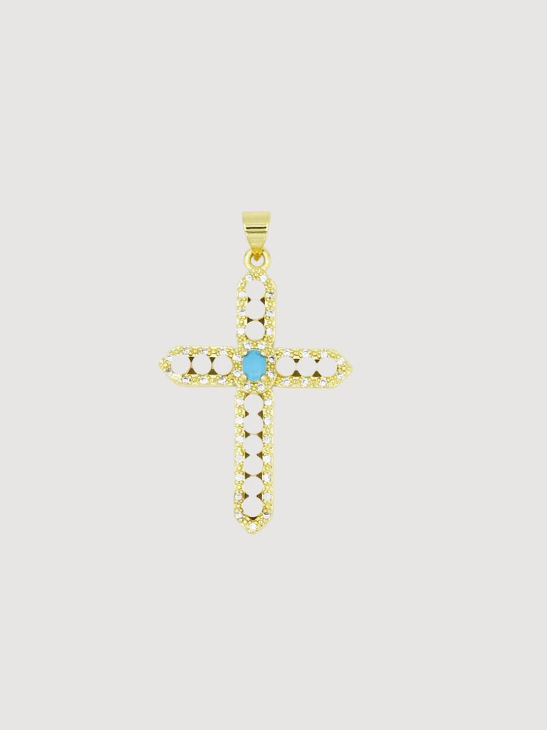 Pearl Gem Cross Charm Turquoise