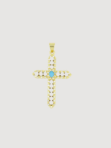 Pearl Gem Cross Charm Turquoise