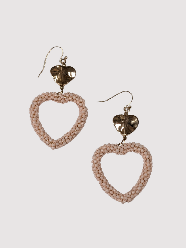 Pink Heart Beaded Earrings