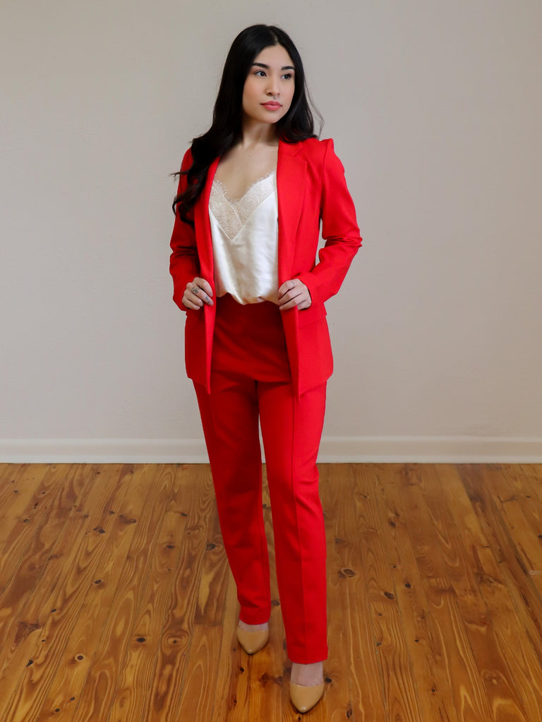 Knit Tailored Blazer Scarlet Red