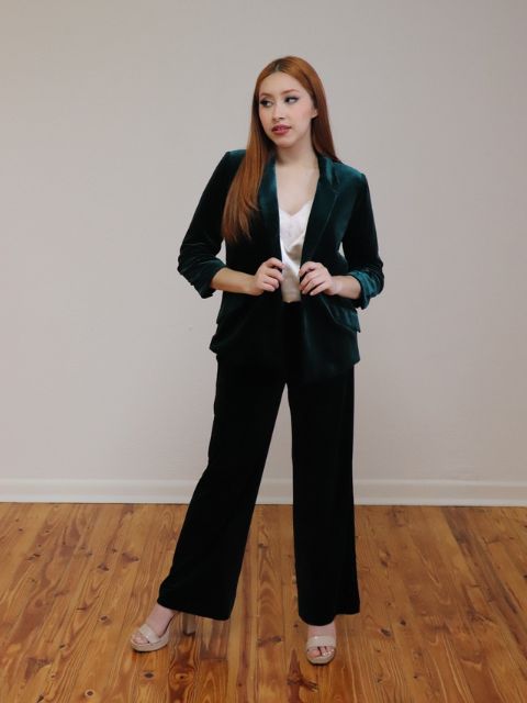 Velvet Wide Leg Pant Hunter Green