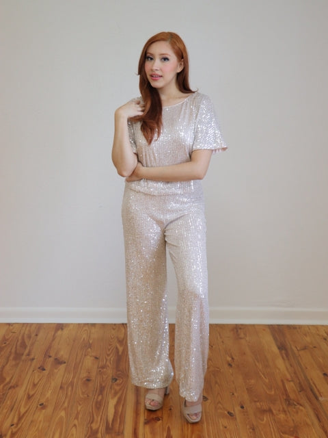 Kai Sequin Flare Pants- Champagne