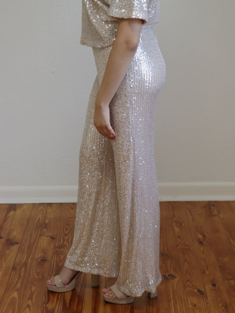 Kai Sequin Flare Pants- Champagne