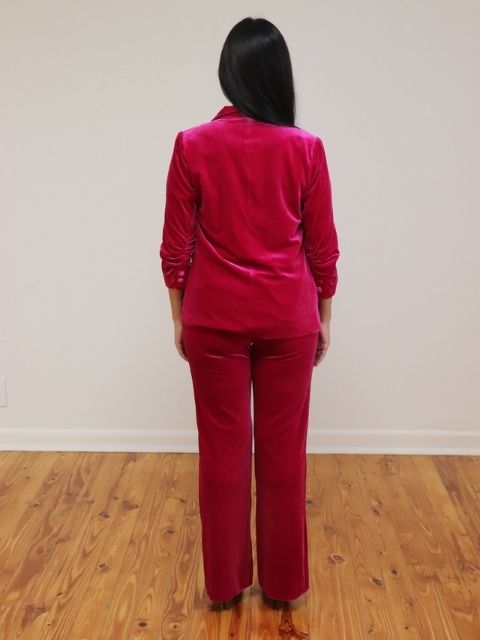 Velvet Blazer Ruched Sleeves Magenta