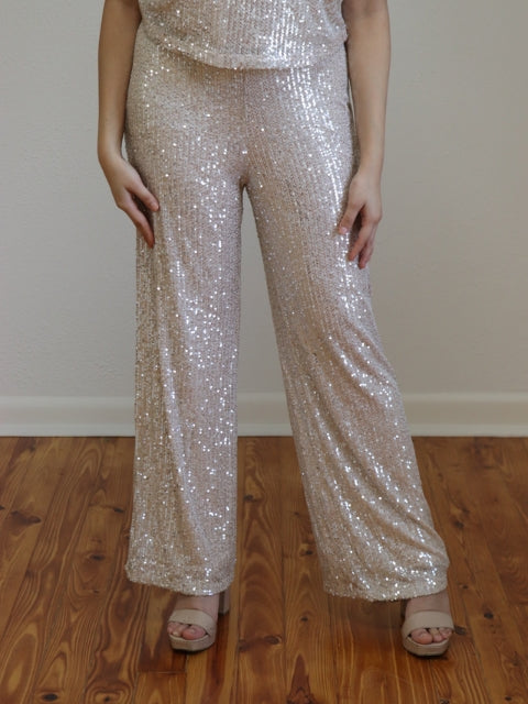 Kai Sequin Flare Pants- Champagne