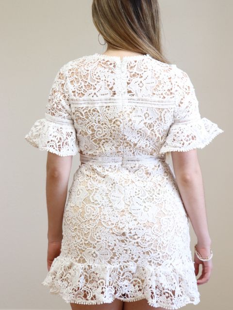 white lace cutout dress Title: Lace Cut Out Dress in White by Lace