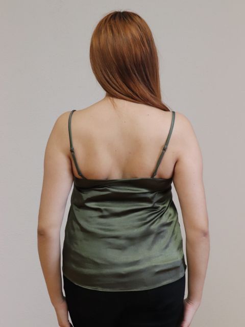 Satin Cami with Lace- Olive
