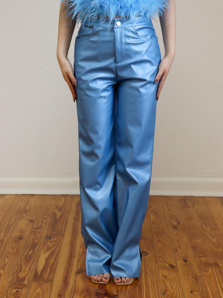 Faux Leather Pants Disco Blue