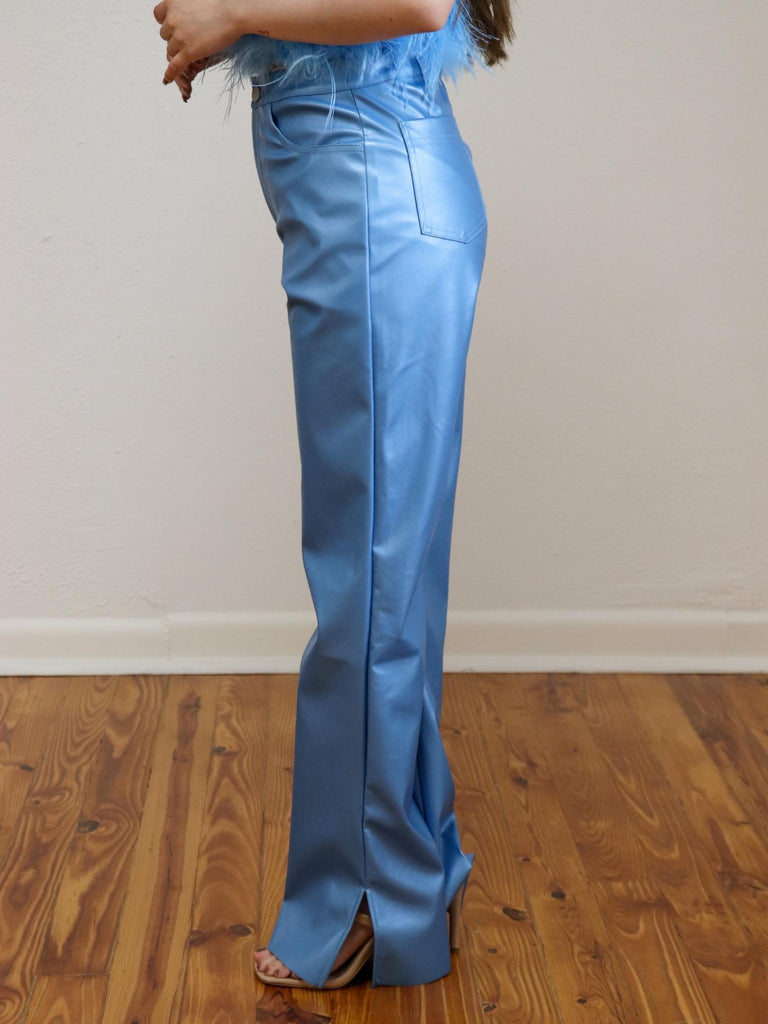 Faux Leather Pants Disco Blue