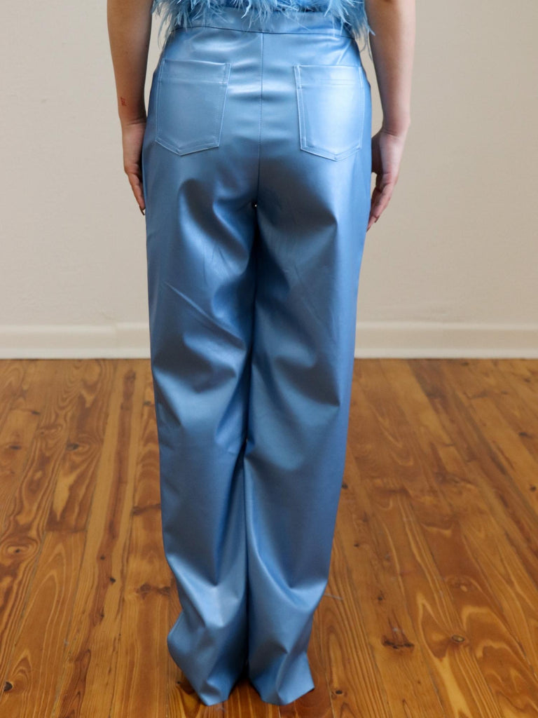 Faux Leather Pants Disco Blue