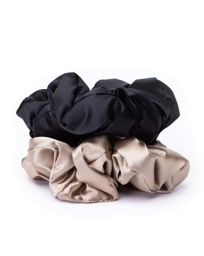 Satin Pillow Scrunchies- Black/Gold